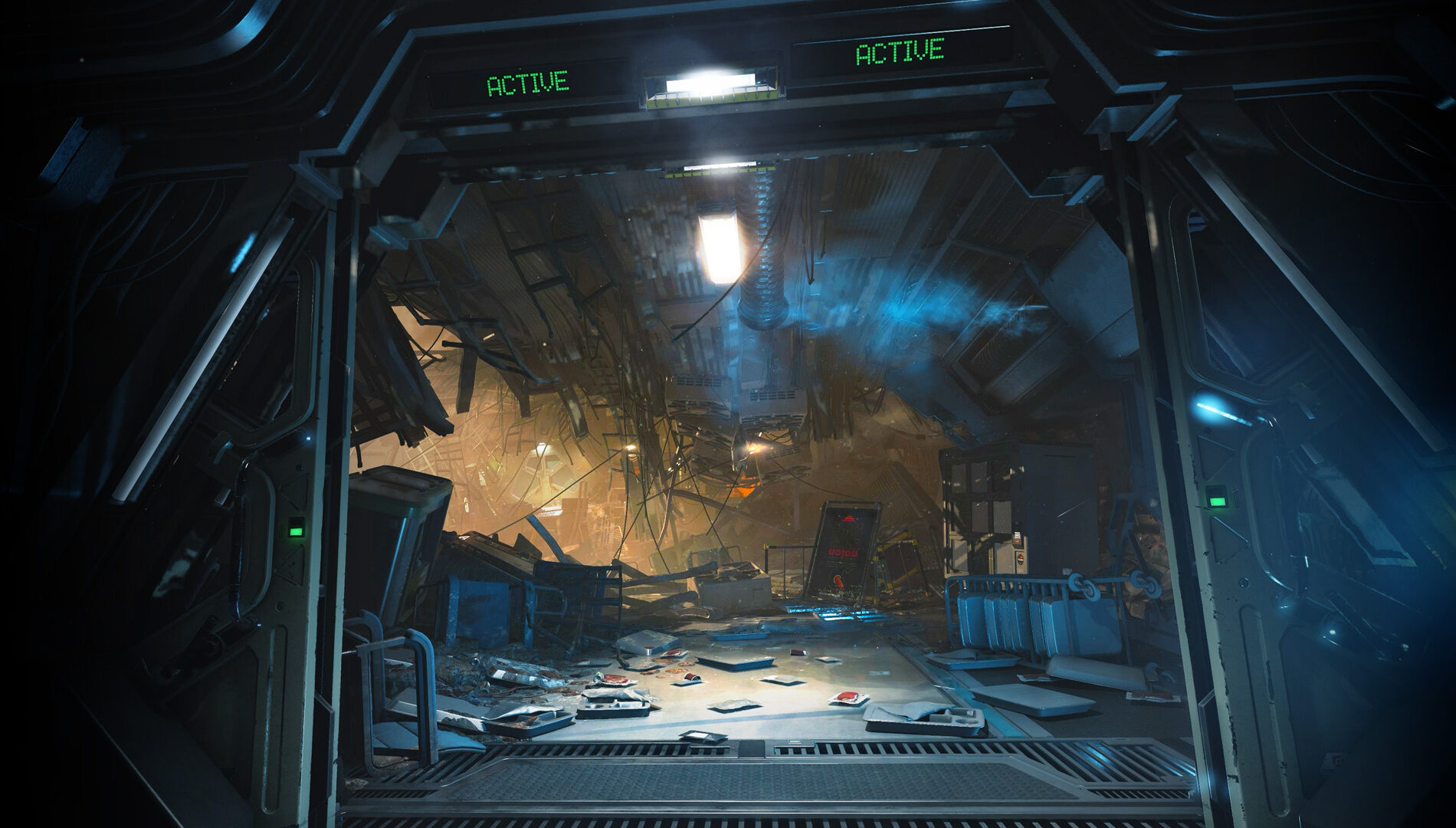 Alien Deathstorm key art showing a devastated off-world colony under alien weather storms