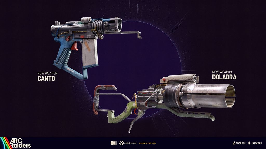 ARC Raiders new weapons including the Dolabra energy shotgun and Canto SMG