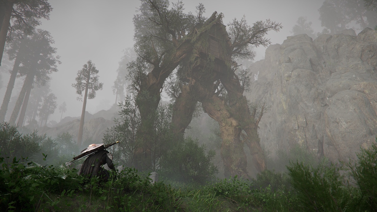 A massive tree creature looms in the mist — Crimson Desert's boss encounters showcase the game's ambitious scale