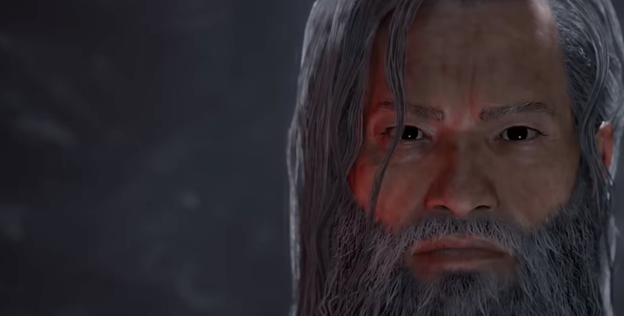 Cinematic close-up of an aged bearded man from the Lord of Hatred launch trailer — the story's weight is visible in his face before a word is spoken