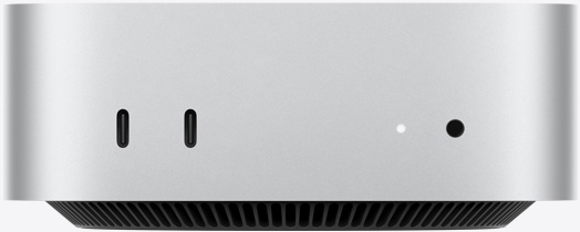 The M4 Mac Mini's front profile showing its minimalist aluminum design — the compact form factor makes it ideal for running as a dedicated always-on AI agent