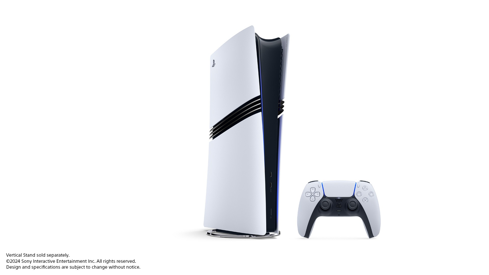 PlayStation 5 Pro console photographed from the front showing its sleek design