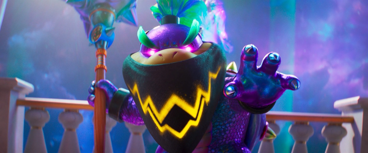 A scene from The Super Mario Galaxy Movie showing the colorful animated cast